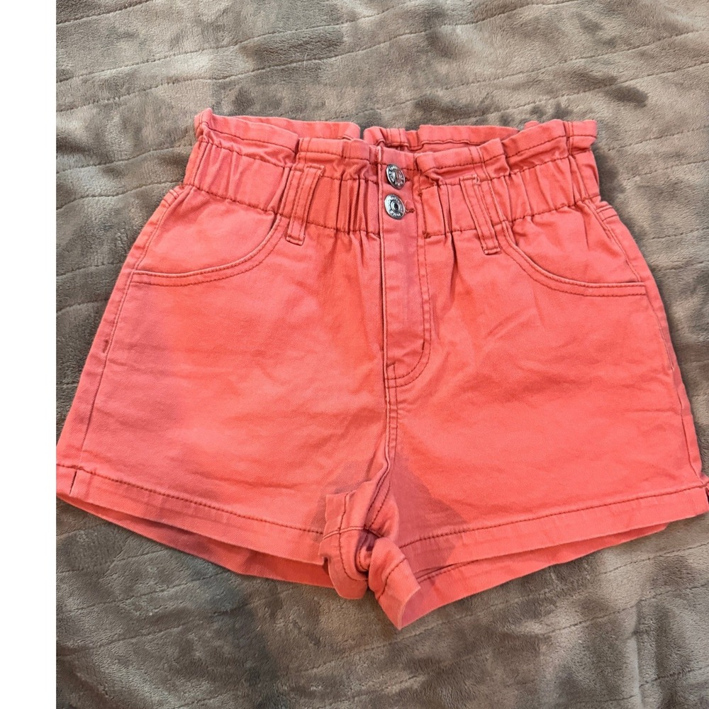 Wild Fable Coral Pink Paperbag Waist Shorts Womens XS High Rise Elastic Denim